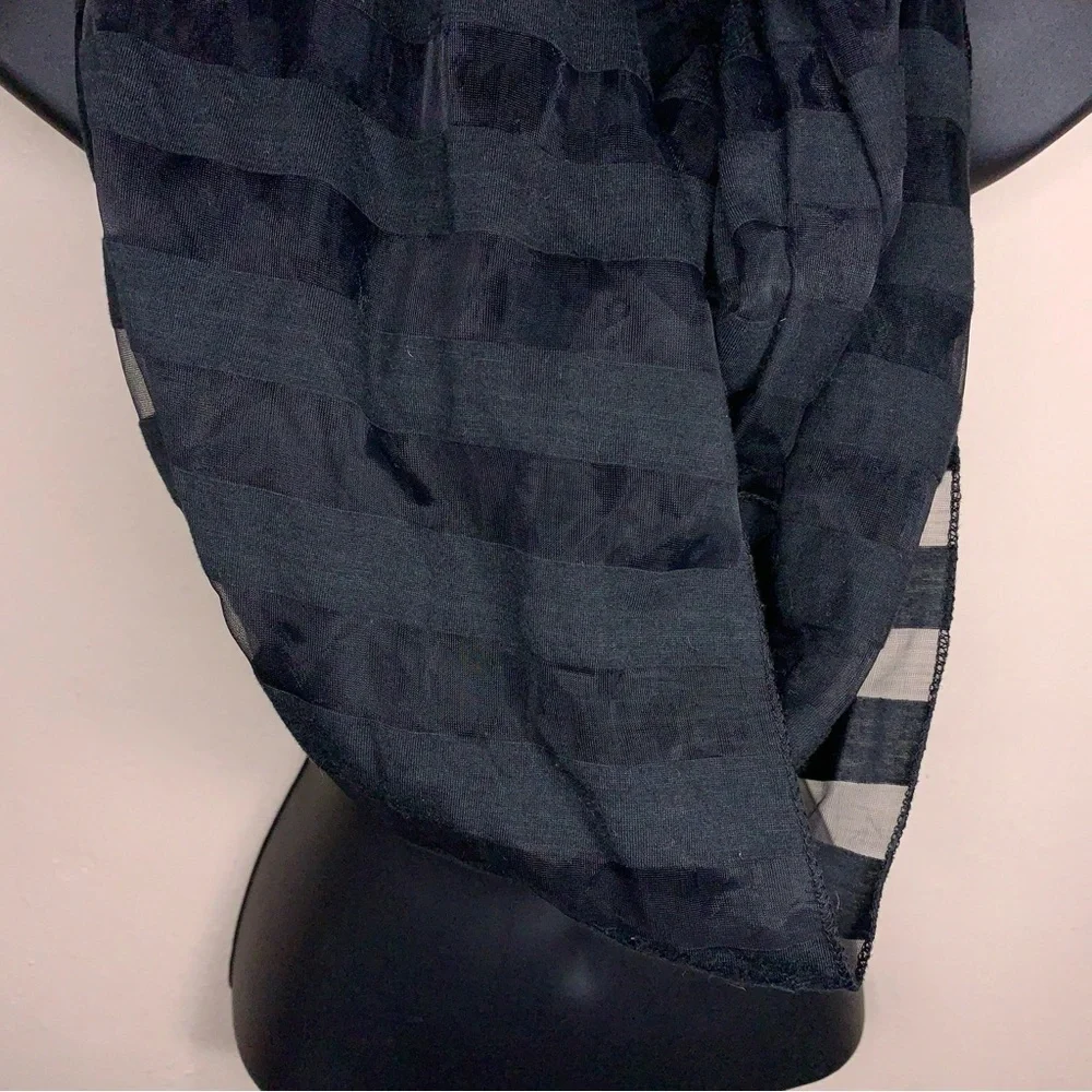 Black Striped Infinity Scarf Semi Sheer Lightweight Classic